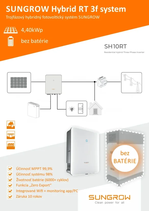 Hybridná FVE Sungrow RT 4,40 kWp (bez batérie)