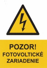Samolepka - "Pozor fotovoltické zariadenie" 70 × 100 mm