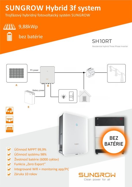 Hybridná FVE Sungrow 9,88 kWp (bez batérie)