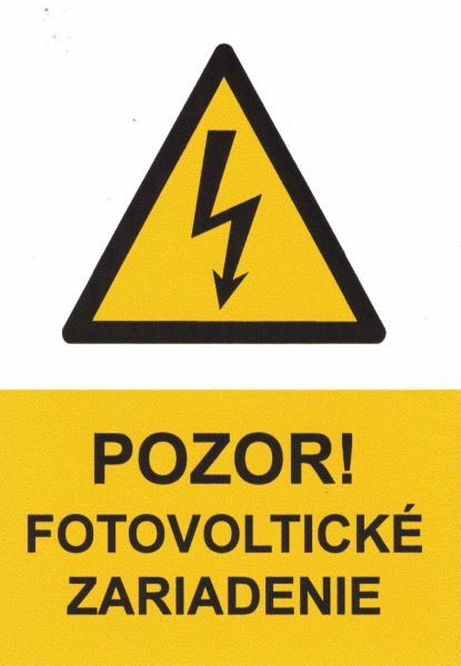 Samolepka - "Pozor fotovoltické zariadenie" 70 × 100 mm