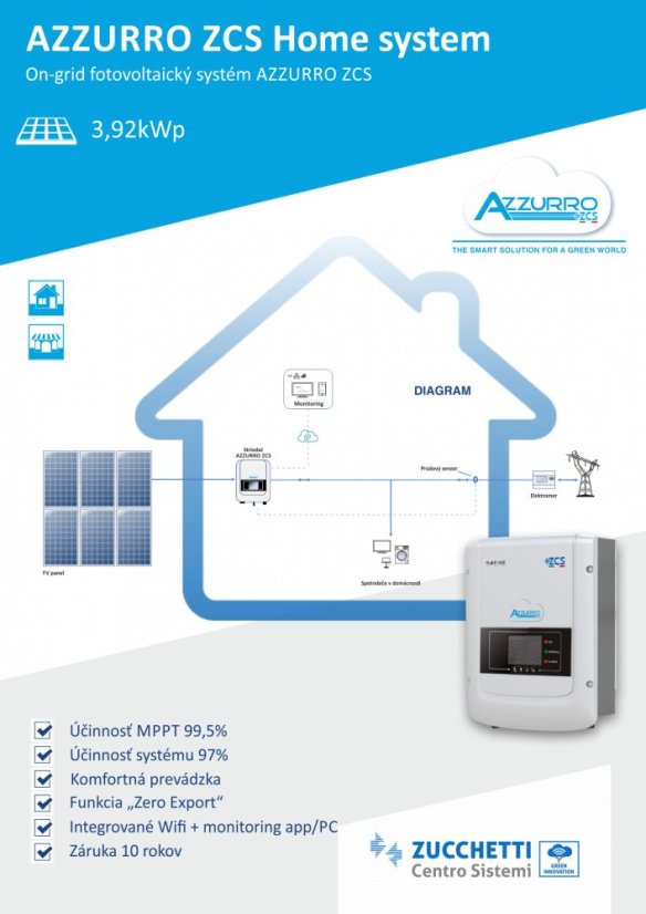 On-grid FVE Azzurro ZCS 3,92kWp