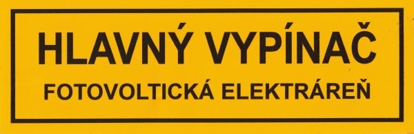 Samolepka - "Hlavný vypínač Fotovoltická elektráreň" 105 × 35 mm