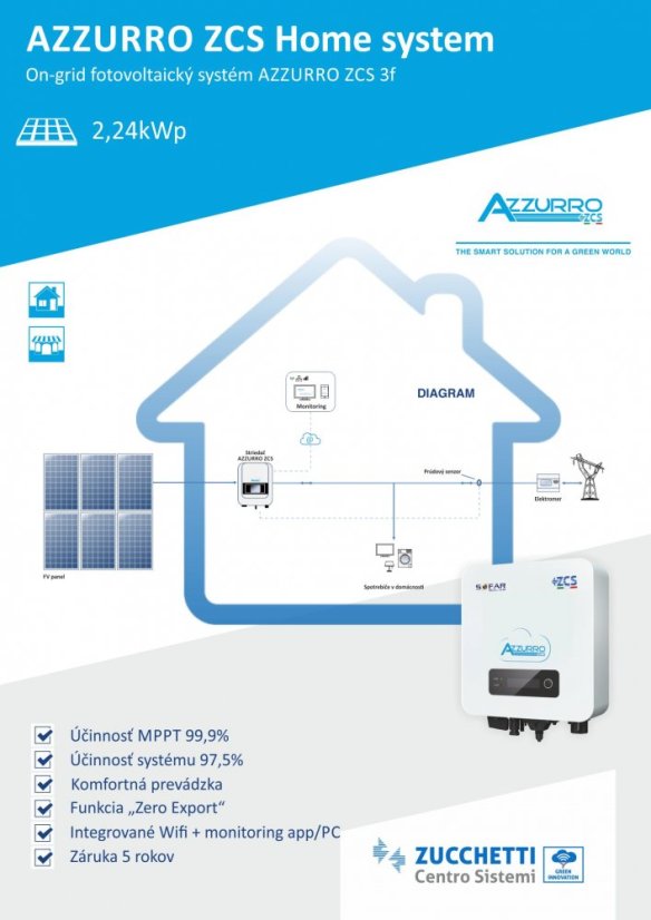 On-grid FVE Azzurro ZCS 2,24kWp Lite